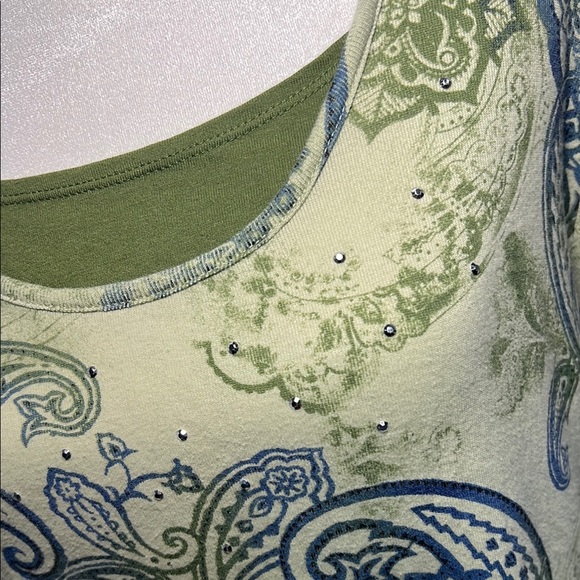 Basic Editions Green and Blue Paisley Blouse - Picture 6 of 6
